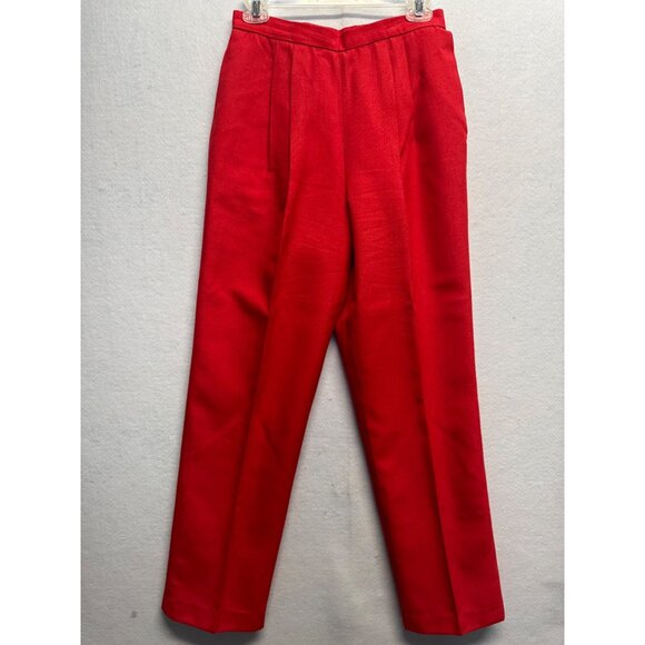 Vintage Red Pleated High-Waist Trousers Womens Size 12 By Hunt Valley - Picture 1 of 11